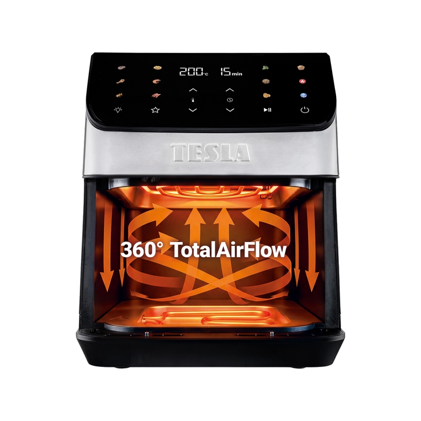TESLA Electronics AirCook - Teplovzdušná fritéza 6,5 l 2100W/230V matný chróm/čierna