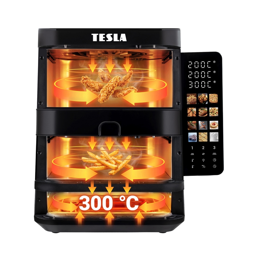 TESLA Electronics AirCook - Trojzónová teplovzdušná fritéza 14,5 l 2800W/230V čierna