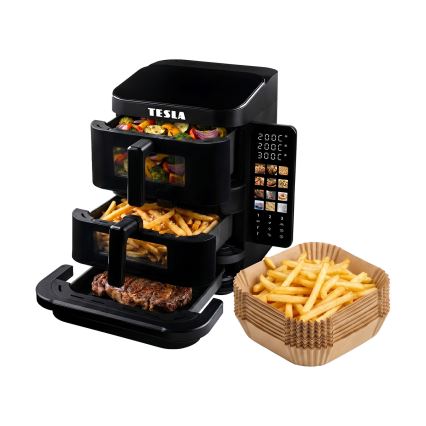 TESLA Electronics AirCook - Trojzónová teplovzdušná fritéza 14,5 l 2800W/230V čierna