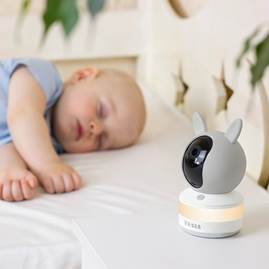 TESLA Electronics Bambino - Inteligentná detská chôvička 4 MP, 2560p, 5V, Wi-Fi, Tuya, sivá/biela