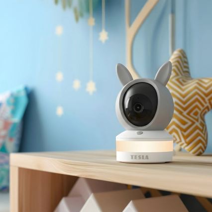 TESLA Electronics Bambino - Inteligentná detská chôvička 4 MP, 2560p, 5V, Wi-Fi, Tuya, sivá/biela
