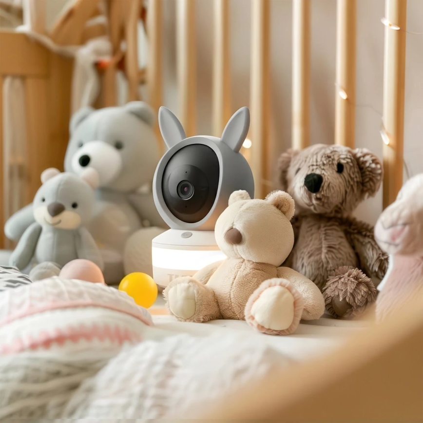 TESLA Electronics Bambino - Inteligentná detská chôvička 4 MP, 2560p, 5V, Wi-Fi, Tuya, sivá/biela