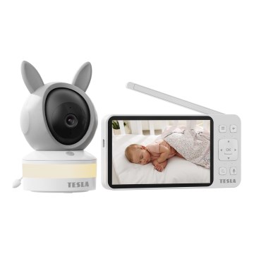 TESLA Electronics Bambino - Inteligentná detská chôvička s monitorom, 4 MP (2560p), 5 V, 5000 mAh, Wi-Fi, Tuya, sivá/biela