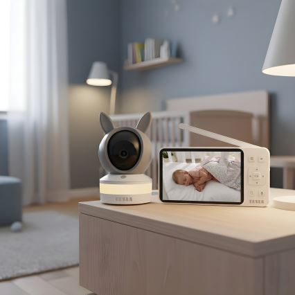 TESLA Electronics Bambino - Inteligentná detská chôvička s monitorom, 4 MP (2560p), 5 V, 5000 mAh, Wi-Fi, Tuya, sivá/biela