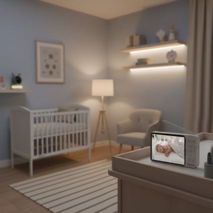 TESLA Electronics Bambino - Inteligentná detská chôvička s monitorom, 4 MP (2560p), 5 V, 5000 mAh, Wi-Fi, Tuya, sivá/biela