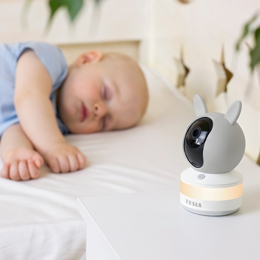 TESLA Electronics Bambino - Inteligentná detská chôvička s monitorom, 4 MP (2560p), 5 V, 5000 mAh, Wi-Fi, Tuya, sivá/biela