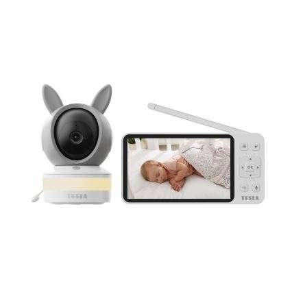 TESLA Electronics Bambino - Inteligentná detská chôvička s monitorom, 4 MP (2560p), 5 V, 5000 mAh, Wi-Fi, Tuya, sivá/biela