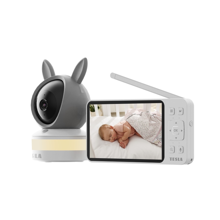 TESLA Electronics Bambino - Inteligentná detská chôvička s monitorom, 4 MP (2560p), 5 V, 5000 mAh, Wi-Fi, Tuya, sivá/biela
