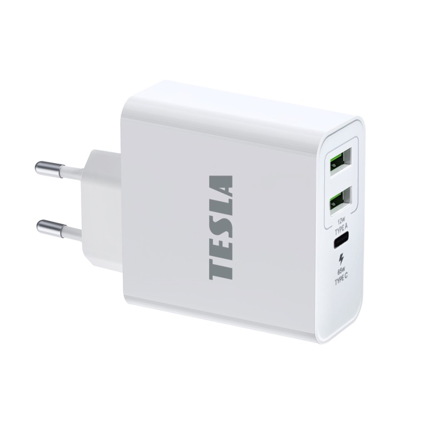 TESLA Electronics - Nabíjací adaptér USB-C 3v1 65W biela