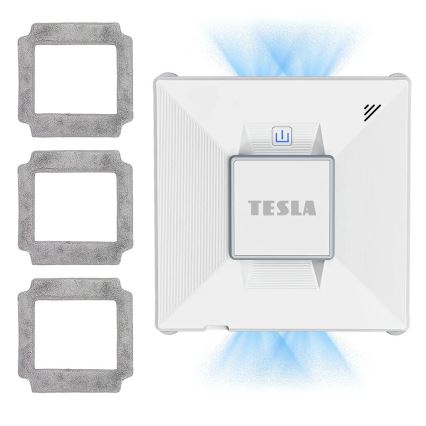 Robotický čistič okien Tesla strieká vodu. Súčasťou balenia sú tri náhradné čistiace podložky.