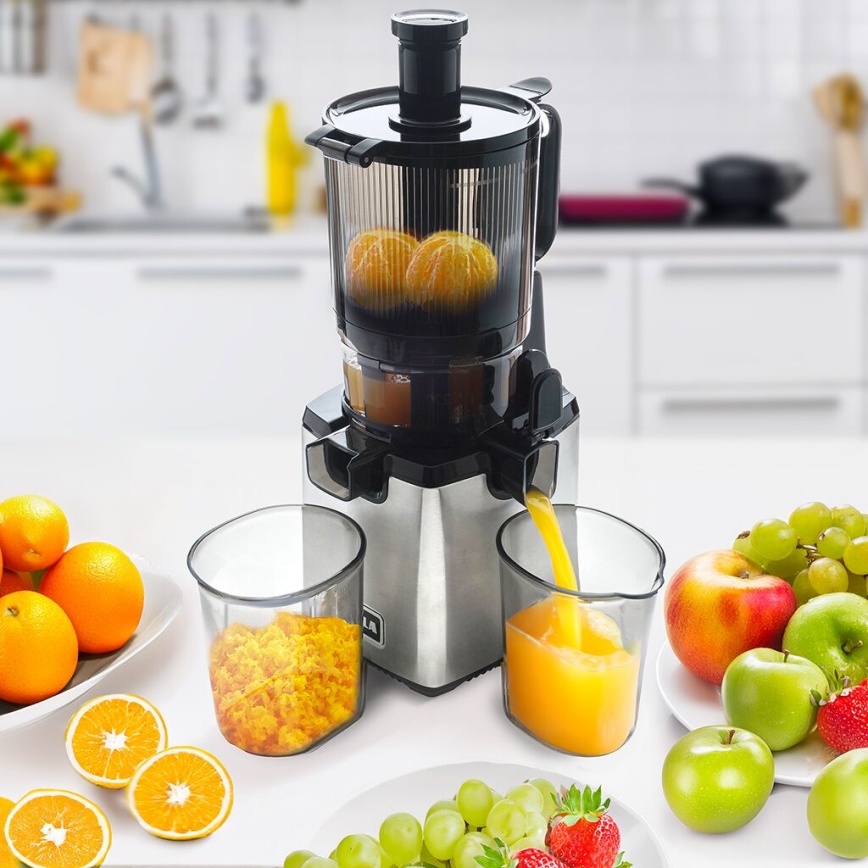TESLA Electronics SlowJuicer Deluxe - Nízkootáčkový šnekový odšťavňovač 250W/230V nerez/čierna