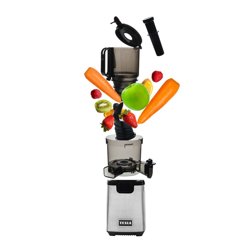 TESLA Electronics SlowJuicer Deluxe - Nízkootáčkový šnekový odšťavňovač 250W/230V nerez/čierna