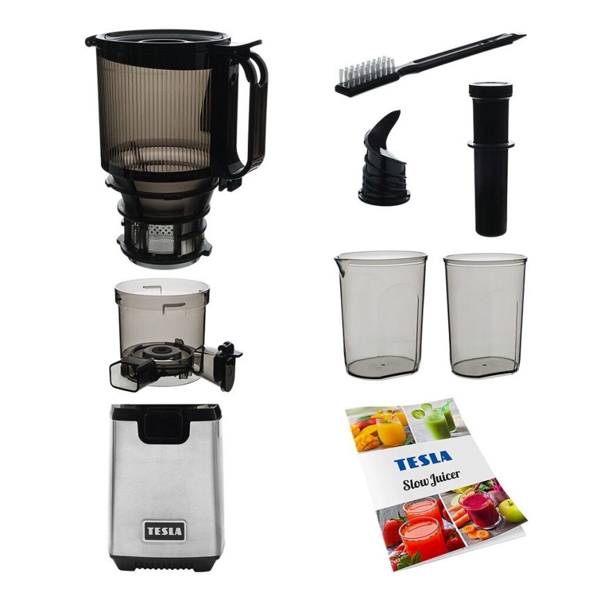TESLA Electronics SlowJuicer Deluxe - Nízkootáčkový šnekový odšťavňovač 250W/230V nerez/čierna
