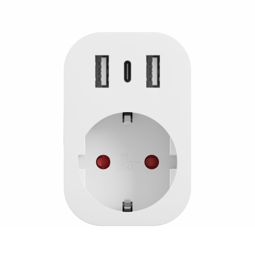 TESLA Smart - Inteligentná zásuvka 3680W/230V/16A Typ F/E 2xUSB-A + 1xUSB-C Wi-Fi
