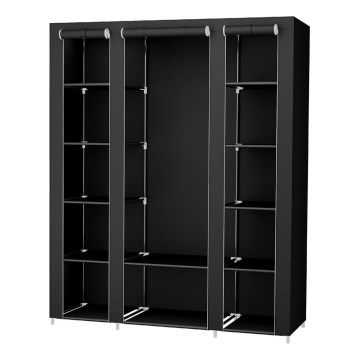 Textilná úložná skriňa MATIS 150x175x45 cm, čierna, s policami a vešiakovou tyčou