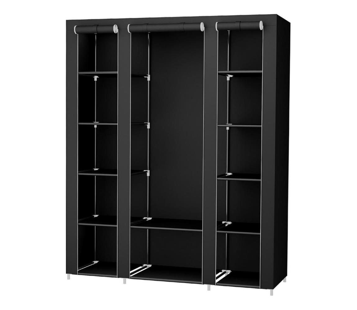 Textilná úložná skriňa MATIS 150x175x45 cm, čierna, s policami a vešiakovou tyčou LSF03H