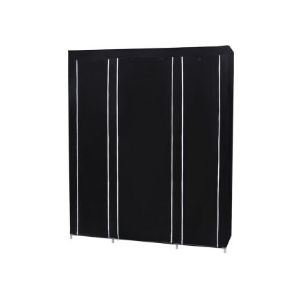 Textilná úložná skriňa MATIS 150x175x45 cm, čierna, s policami a vešiakovou tyčou