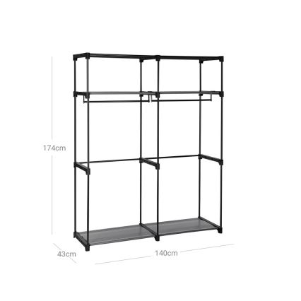 Textilná úložná skriňa s policami a vešiakovou tyčou MATIS 140x174 cm čierna