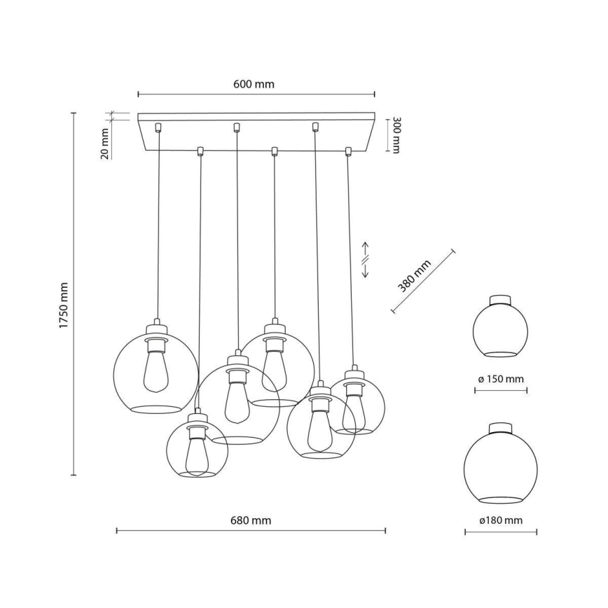 TK Lighting 2164 - Luster na lanku CUBUS 6xE27/60W/230V