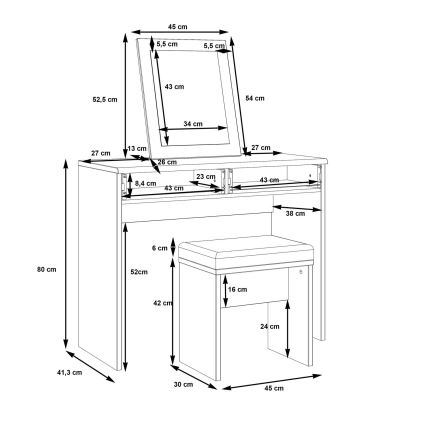 Toaletný stolík ERO + taburet hnedá/čierna