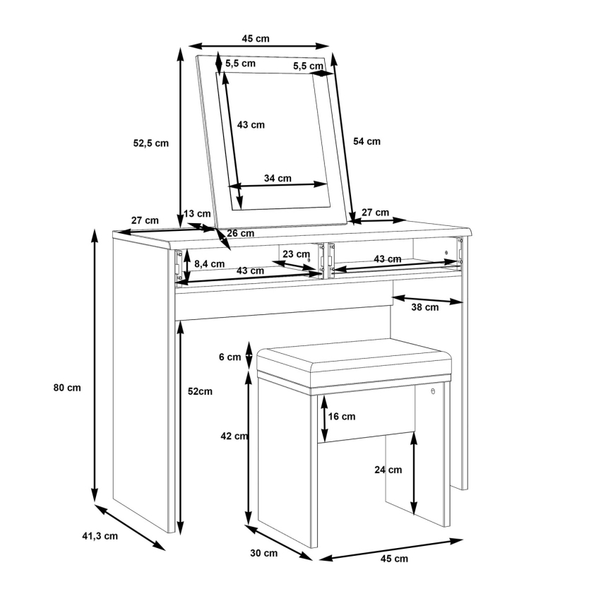 Toaletný stolík ERO + taburet hnedá/čierna