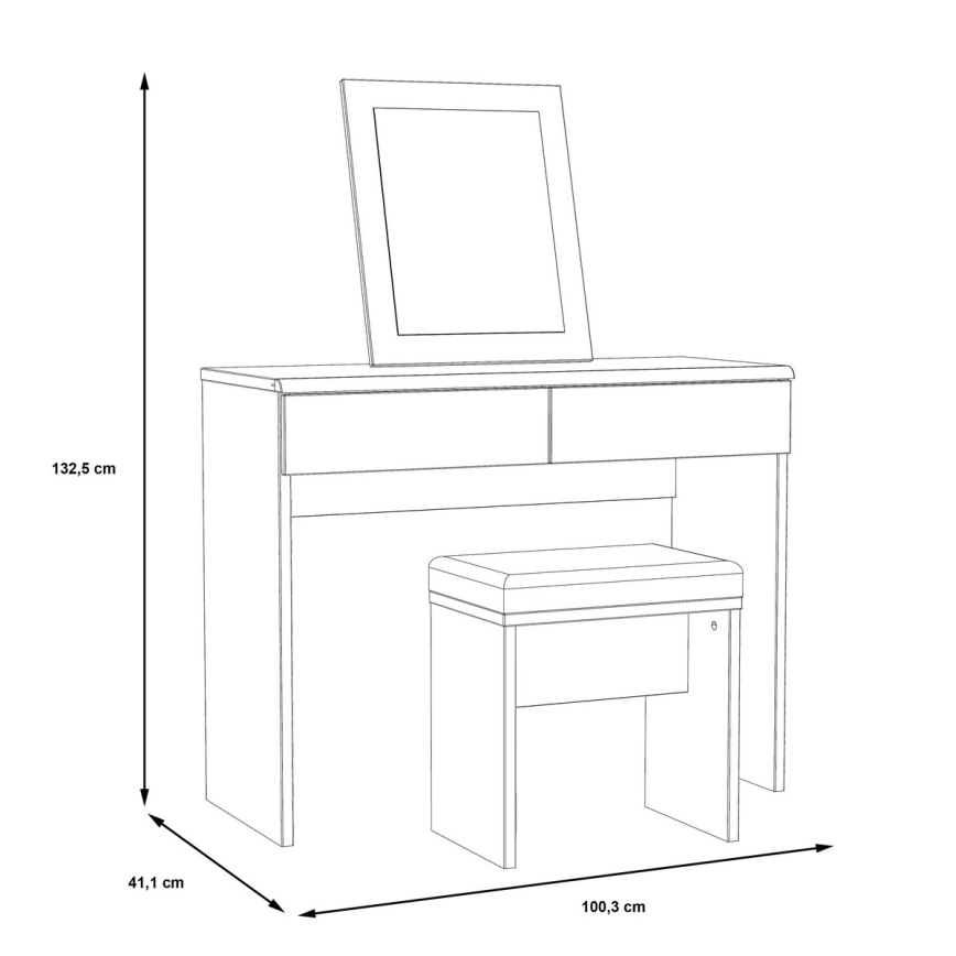 Toaletný stolík JUNO + taburet 45x29,6 cm hnedá/čierna