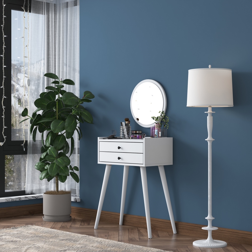 Toaletný stolík RANI 75x85,8 cm + nástenné zrkadlo pr. 40 cm biela