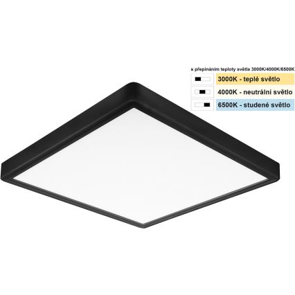 Top Light - LED Stropné svietidlo REVIT LED/24W/230V 3000/4000/6500K 30x30 cm čierna