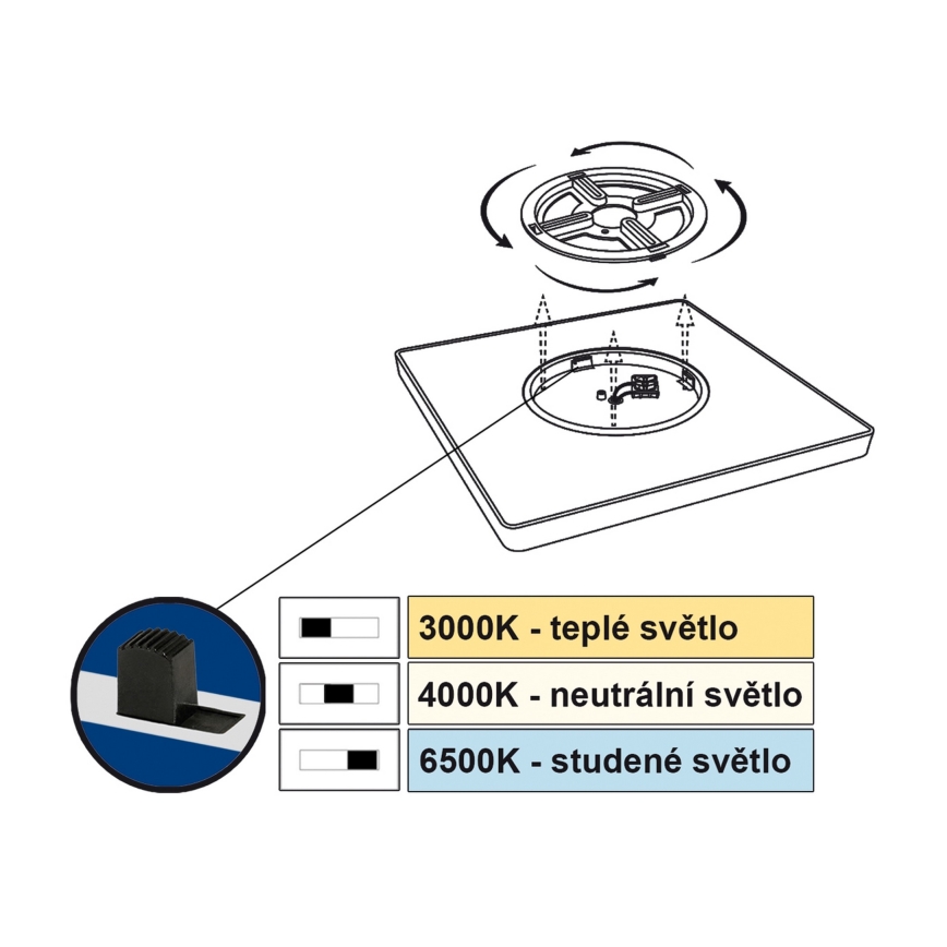 Top Light - LED Stropné svietidlo REVIT LED/24W/230V 3000/4000/6500K 30x30 cm čierna