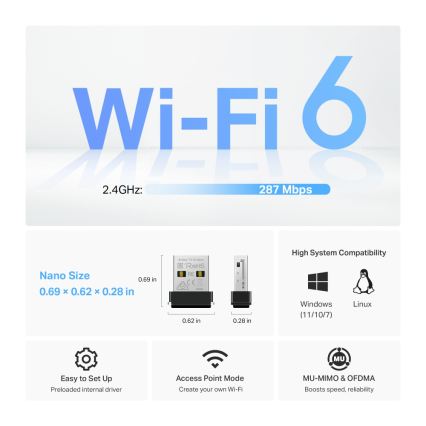 TP-Link - Bezdrôtový Wi-Fi 6 USB nano adaptér Archer TX1U Nano