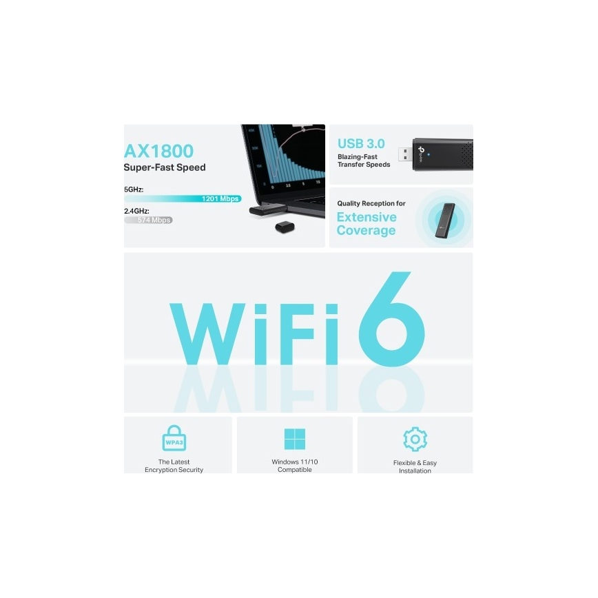 TP-Link - Dvojpásmový bezdrôtový USB adaptér s Wi-Fi 6 Archer TX20U