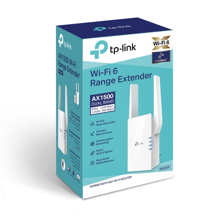 TP-Link - Dvojpásmový Wi-Fi 6 rozširovač signálu RE505X
