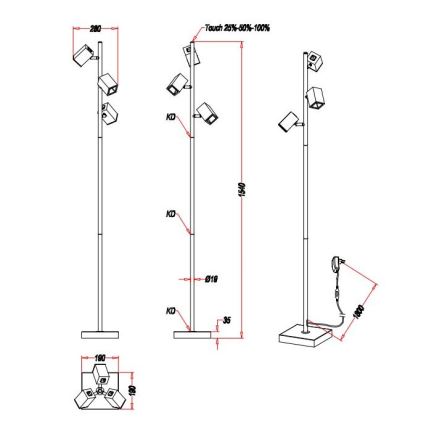 Trio - LED Stmievateľná dotyková stojacia lampa LAGOS 3xLED/4,7W/230V