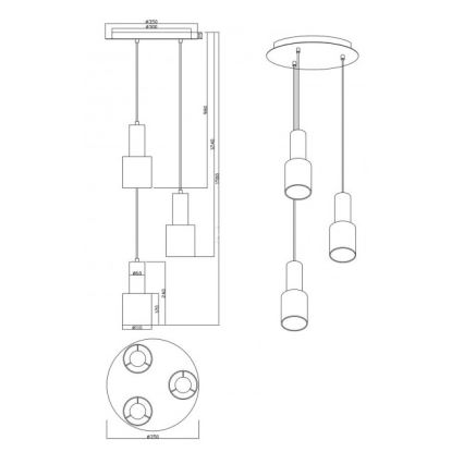 Trio - Luster na lanku WAILER 3xGU10/5W/230V šedá