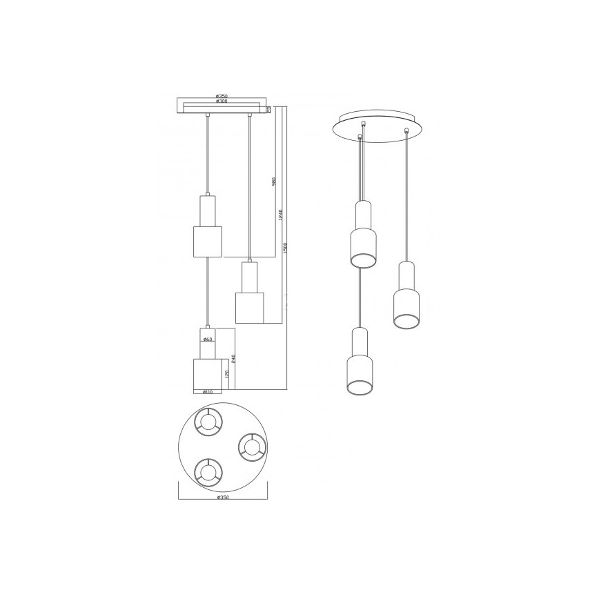 Trio - Luster na lanku WAILER 3xGU10/5W/230V šedá