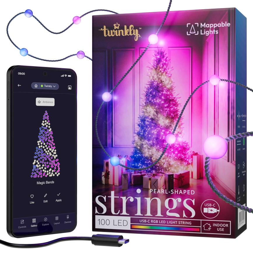 Twinkly - LED RGB Stmievateľná vianočná reťaz CANDIES 100xLED 8 m USB Wi-Fi