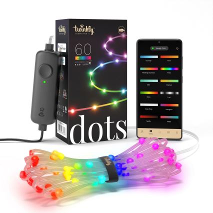 Twinkly - LED RGB stmievateľný vianočný reťaz DOTS 60×LED 7 m USB Wi-Fi