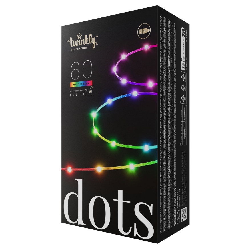 Twinkly - LED RGB stmievateľný vianočný reťaz DOTS 60×LED 7 m USB Wi-Fi