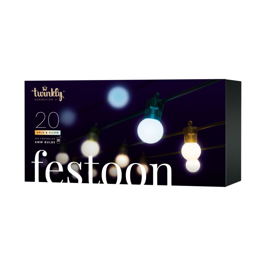 Twinkly - LED Stmievateľná vonkajšia dekoračná reťaz FESTOON 20xLED 14m IP44 Wi-Fi