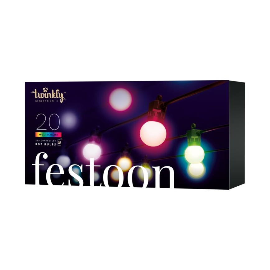 Twinkly - LED RGB Stmievateľný vonkajšia dekoračná reťaz FESTOON 20xLED 14m IP44 Wi-Fi