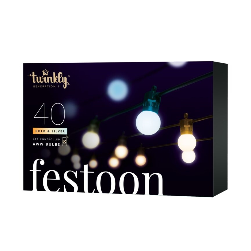 Twinkly - LED Stmievateľná vonkajšia dekoračná reťaz FESTOON 40xLED 24m IP44 Wi-Fi