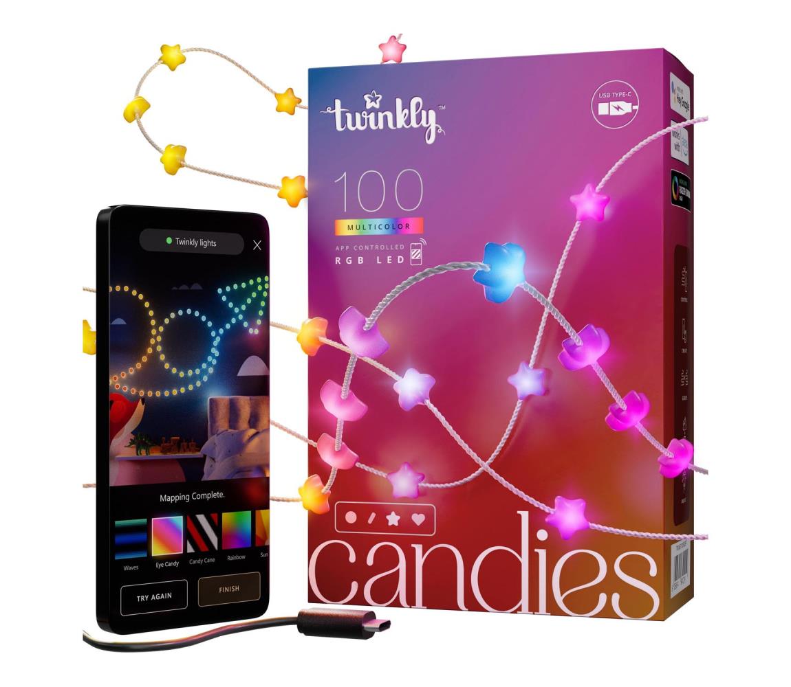 Twinkly TWKS100RGB-T - Stmievateľná RGB LED reťaz 100 × LED, 8 m, USB, Wi-Fi TWKS100RGB-T
