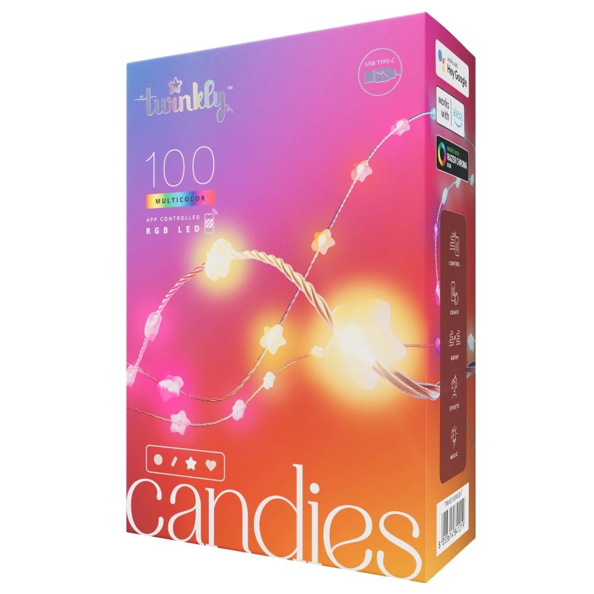 Twinkly - LED RGB Stmievateľný reťaz CANDIES 100xLED 8 m USB Wi-Fi