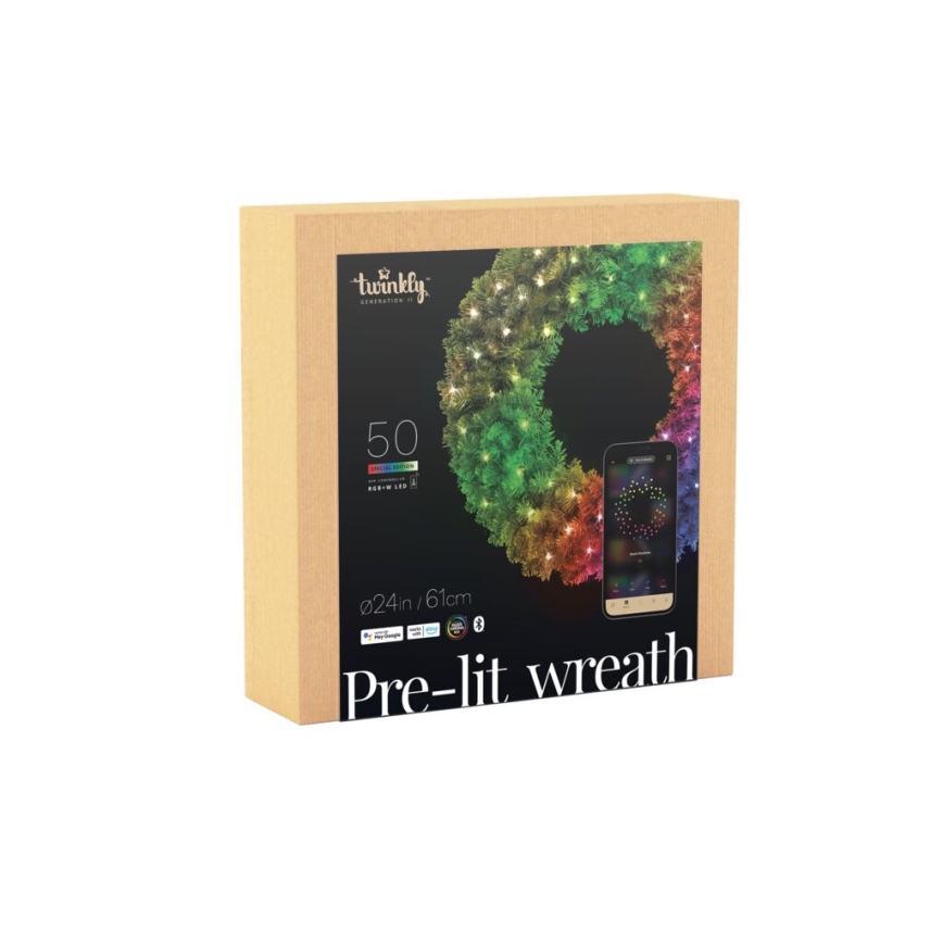 Twinkly - LED RGB Stmievateľný vánoční věnec PRE-LIT WREATH 50xLED pr. 61cm Wi-Fi