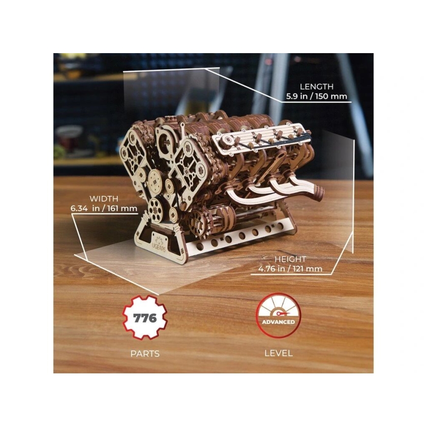 Ugears - 3D drevené mechanické puzzle Motor V8