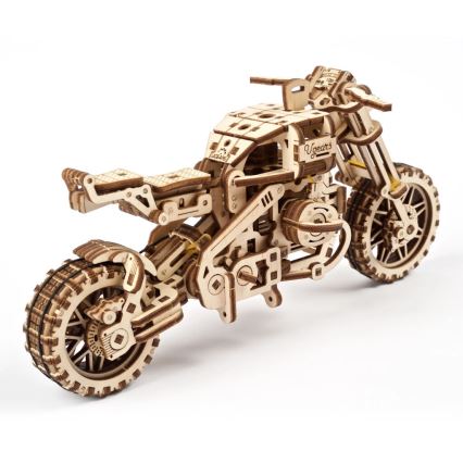 Ugears - 3D drevenené mechanické puzzle Motorka scrambler s vozíkom