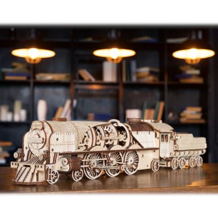 Ugears - 3D drevenené mechanické puzzle V-Express parná lokomotíva s tendrom