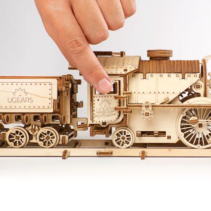 Ugears - 3D drevenené mechanické puzzle V-Express parná lokomotíva s tendrom