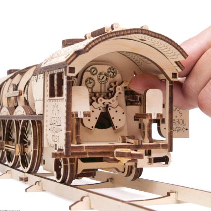 Ugears - 3D drevenené mechanické puzzle V-Express parná lokomotíva s tendrom