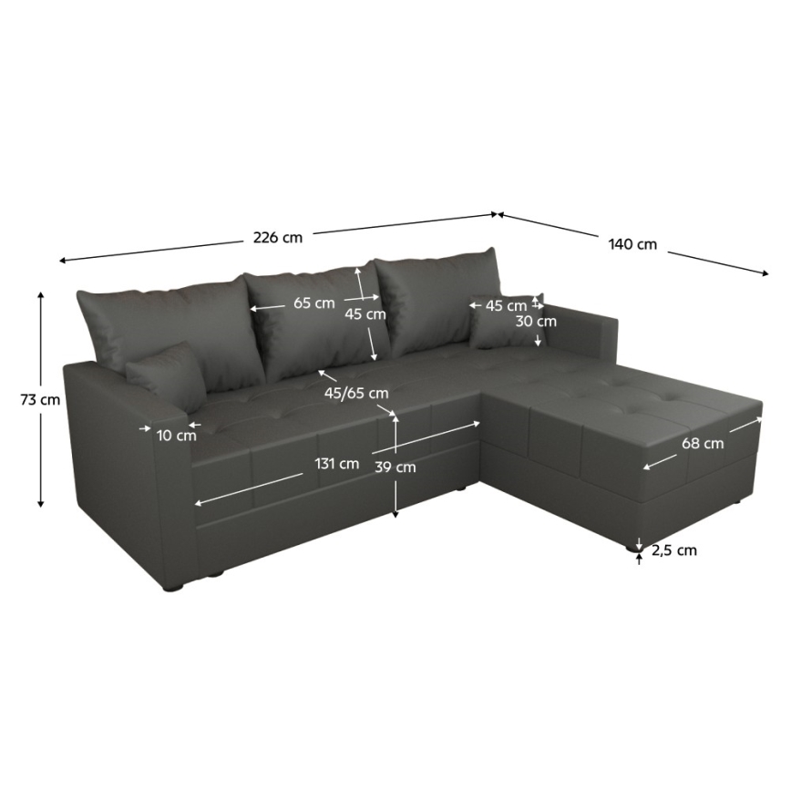 Univerzálna rohová rozkladacia sedacia súprava do tvaru L DUBLIN sivá